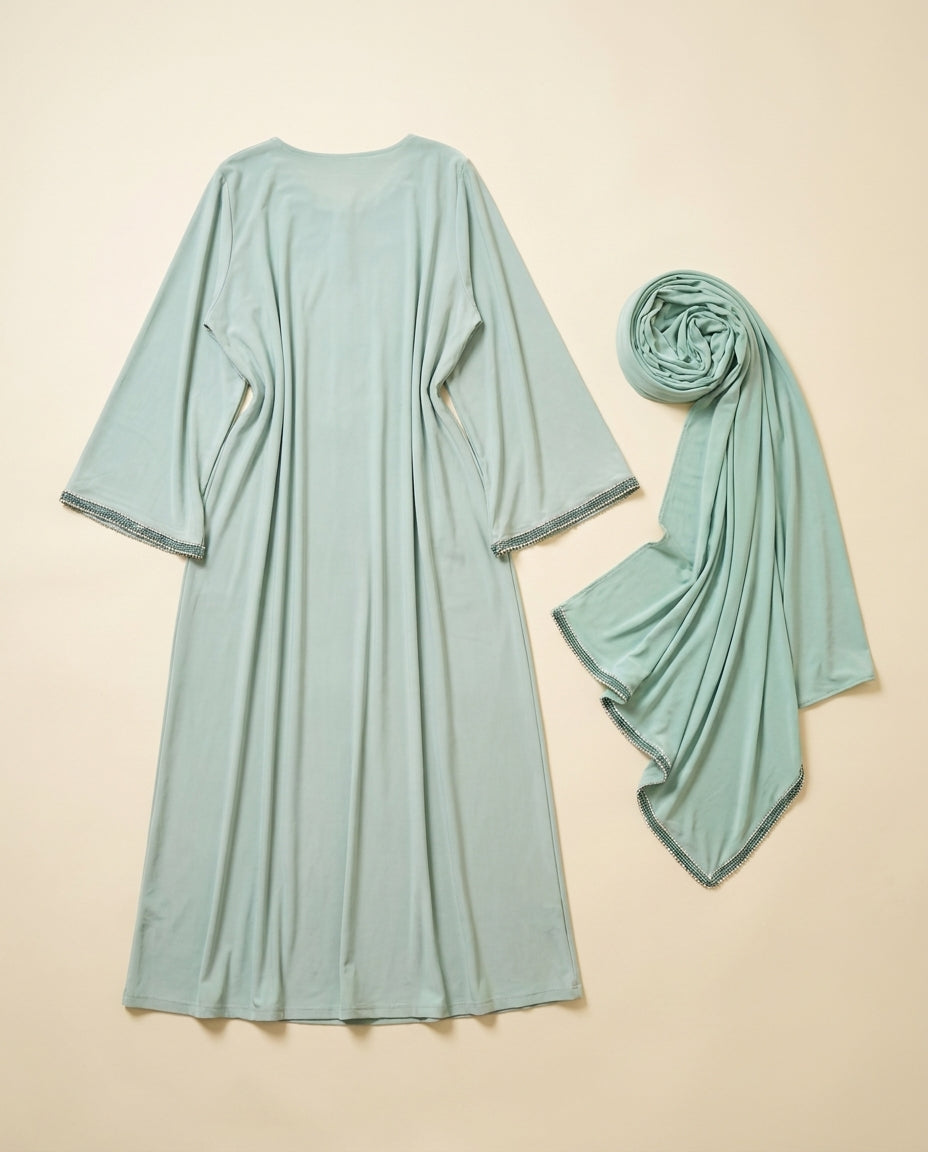 Abaya MYMYA Vert d'Eau avec voile assorti - packshot